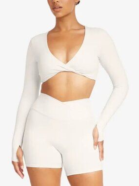 Crop Shop Boutique CSB Sierra Crop Long Sleeve Top - Vanilla - Size XS